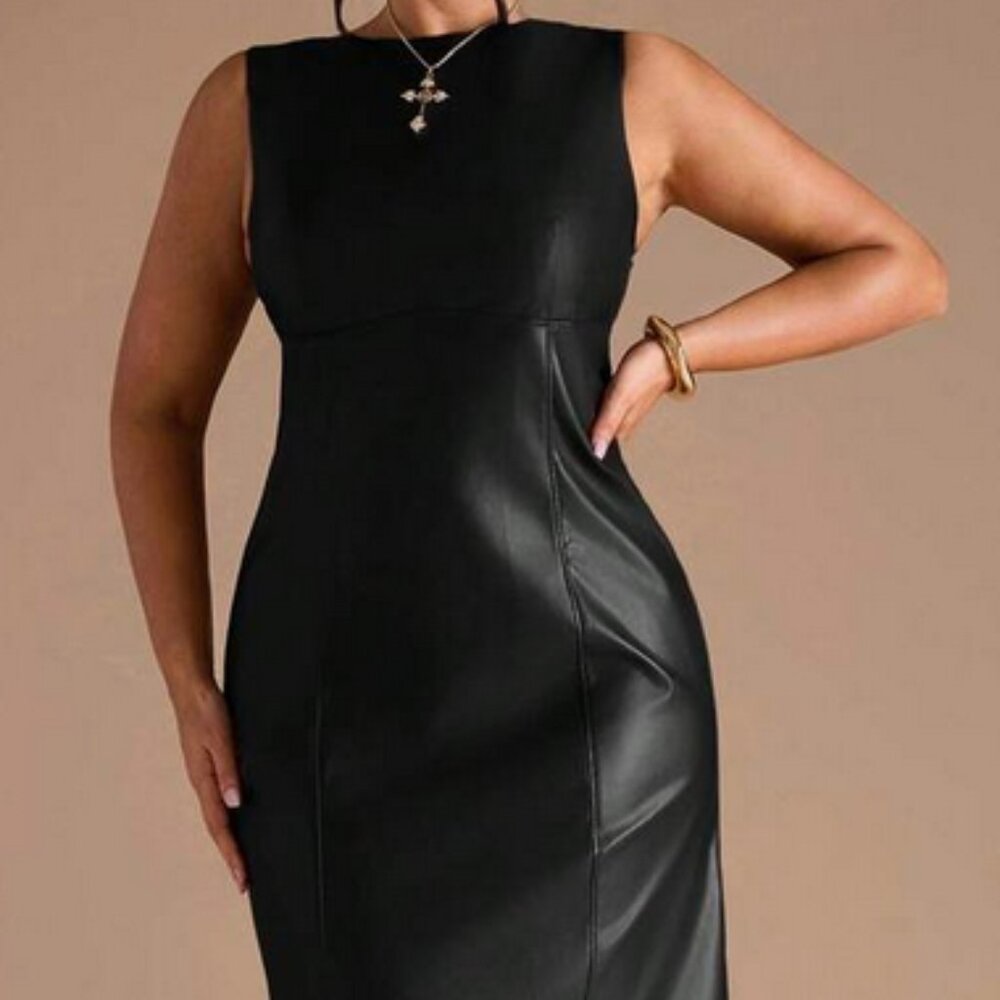 Black Vegan Leather Midi Dress size 16